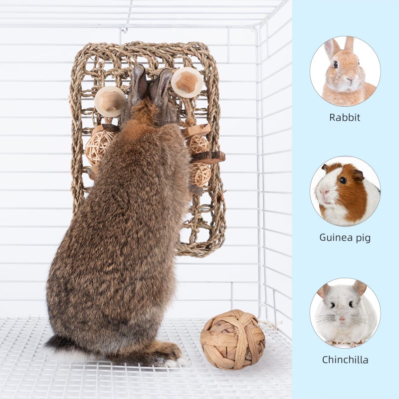 andwe Seagrass Protector Mat with Toys for Rabbit Bunny Chinchilla Guinea Pigs or Other Rodent Pets (11 X 7.87-inch) - Image 2